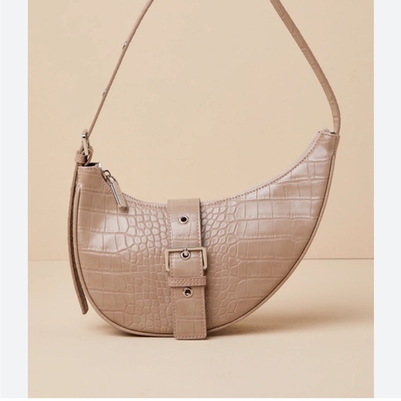 REVOLVE Handbags - 8 other reasons Crescent Buckle Bag in Tan Elegant Tan Croc-Embossed Women's Bag